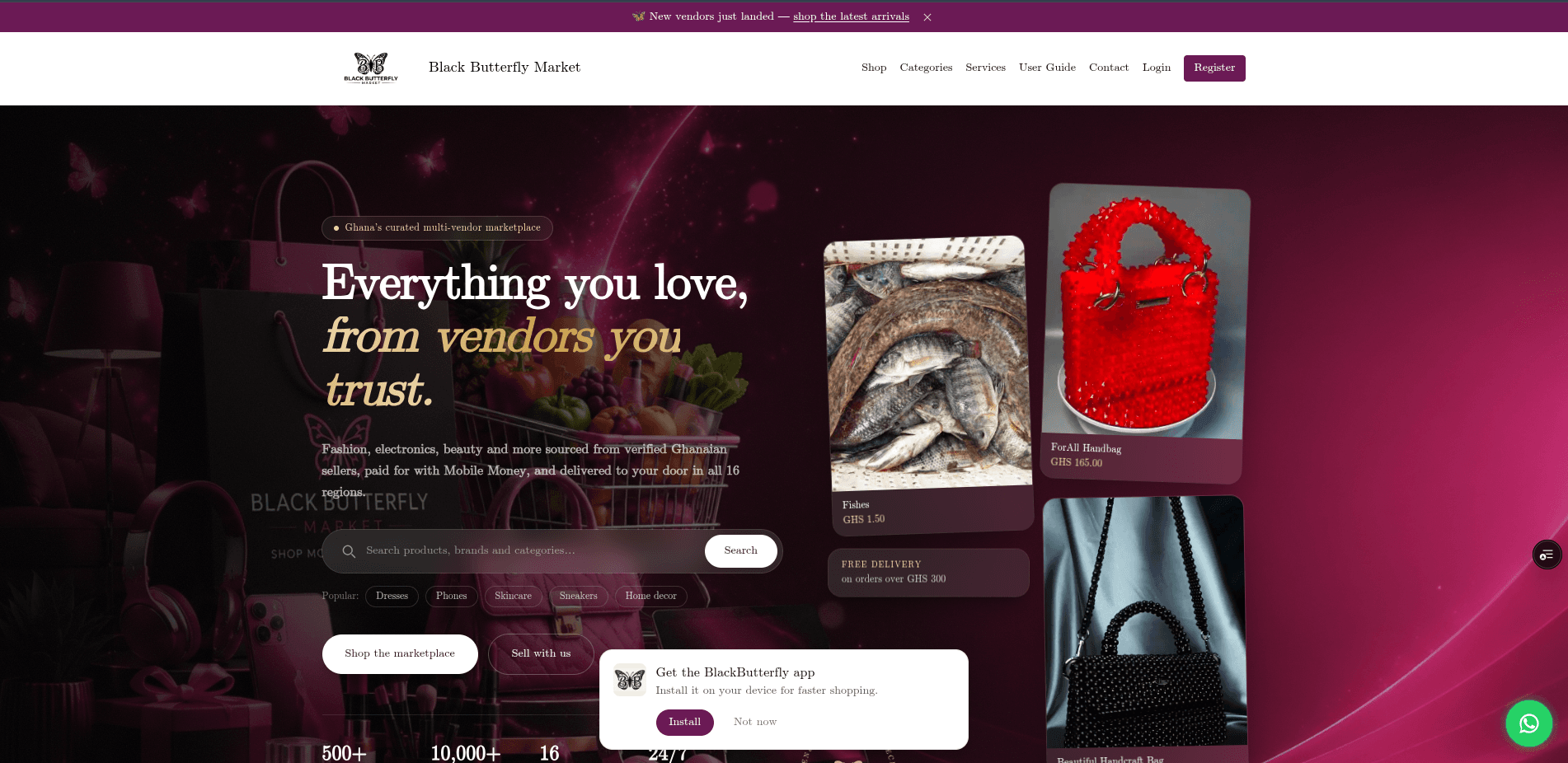 Black Butterfly Market interface