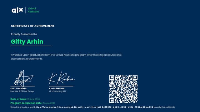 ALX Virtual Assistant Certificate